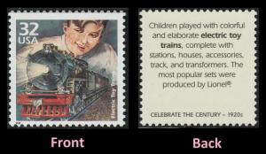 US 3184d Celebrate the Century 1920s Electric Toy Trains 32c single MNH 1998