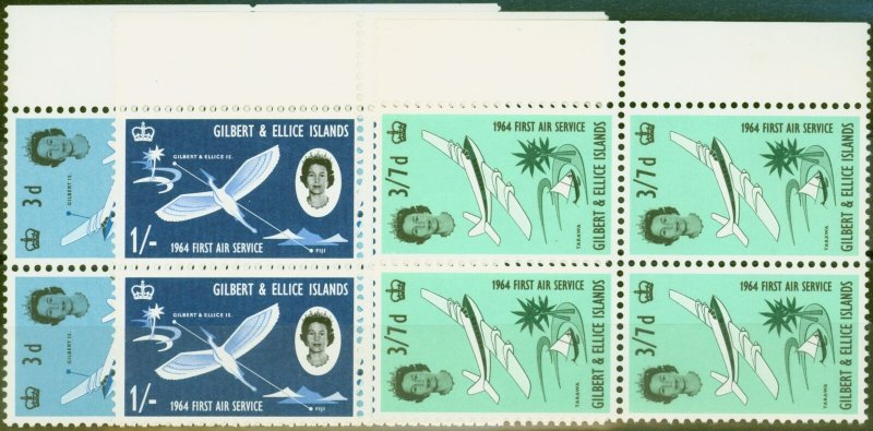 Gilbert & Ellice Is 1964 1st Air Service set of 3 SG82-84 Superb MNH Blocks of 4