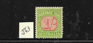 AUSTRALIA SCOTT #J63 1931-36 POSTAGE DUE 1SH - WMK 228- PERF 11 -MINT HINGED