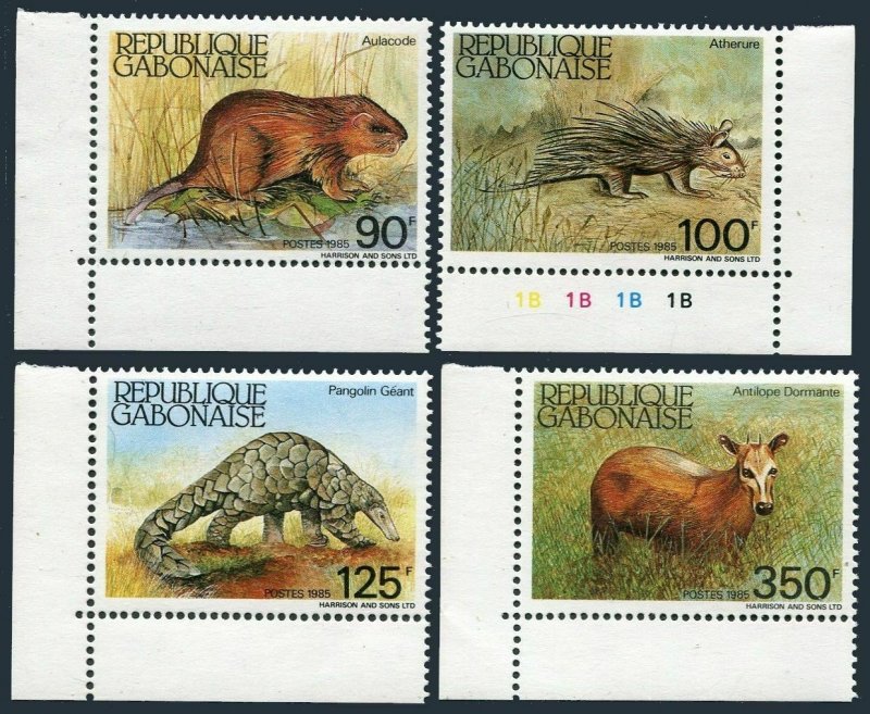 Gabon 581-584,584a,MNH.Mi 930-31,Bl.52.Aulacode,Porcupine,Pangolin,Antelope,1985