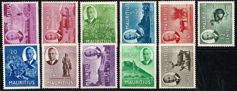 MAURITIUS KG VI 1950 1c - 1R PART SET 11 STAMP UNUSED (MH) SG276-87 Wmk.MSCA VGC