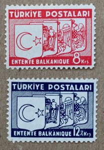 Turkey 1938 Balkan Entente, unused. Scott 785-786, CV $19.00