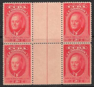 CUBA 1947 Franklin Delano Roosevelt Issue GUTTER BLOCK OF 4 Sc 406 MNH