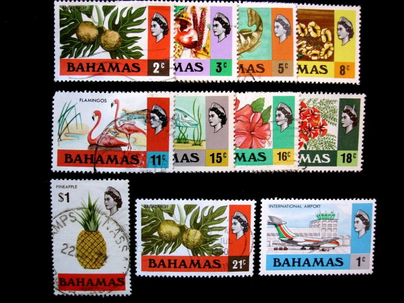 BAHAMAS - SCOTT#313-315,317,320,322,324-325,328,398-399 - M/USE - CAT VAL $16.50