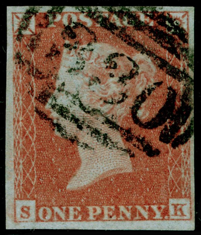 SG9, 1d pale red-brown PLATE 168, FINE USED. Cat £55. 4 MARGINS. SK