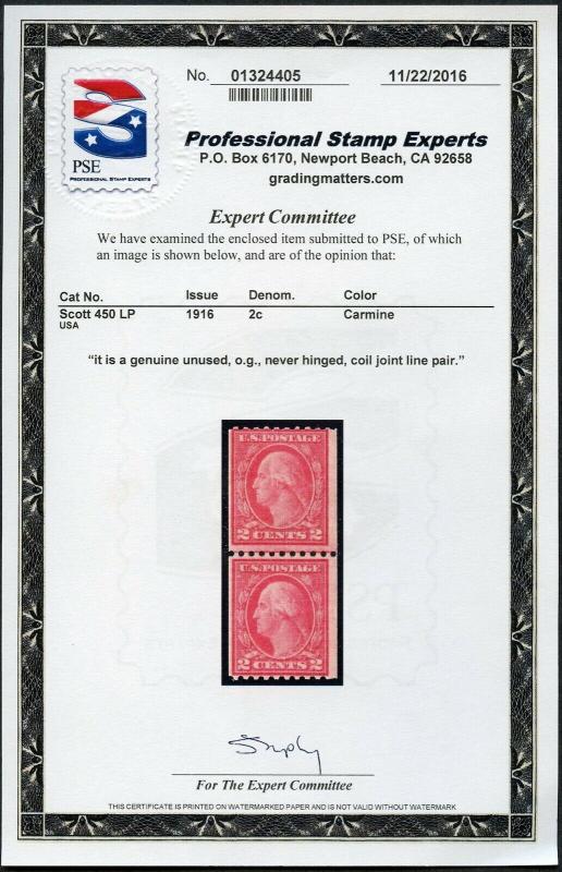 U.S. Sc #450 JLP - MNH Type III Rot Perf 10H w/'Clean' 2016 PSE Cert. SCV $800