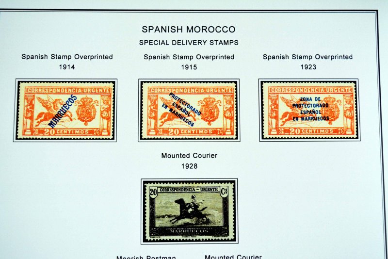 COLOR PRINTED SPANISH MOROCCO 1903-1955 STAMP ALBUM PAGES (45 illustrated pages)