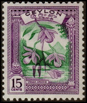 Ceylon 309 - Mint-H - 15c Vesak Orchids (1950) (cv $2.75)