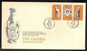 GAMBIA Scott # 380a, 380b, 380c FDC - 25th Anniversary Of QEII Coronation