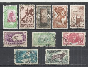 FRENCH COLONIES - LOT OF 10 DIFFERENT  3 - POSTALLY USED