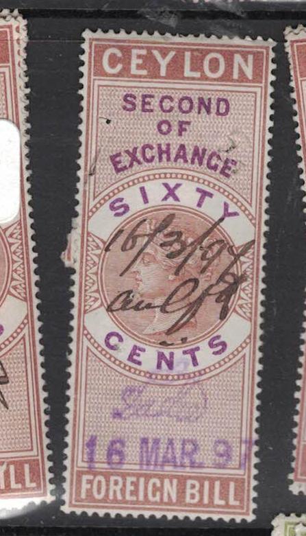 Ceylon Revenue QV 60c Second of Exchange VFU (3dsa)