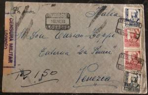 1938 Logroño Spain Civil War Censored Registered Cover To Venezia Italy