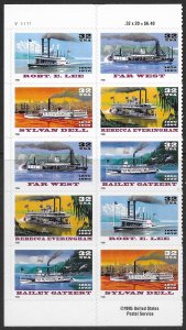 US #3091-3095 MNH Plate Block of 10. River Boats.  Very Nice.