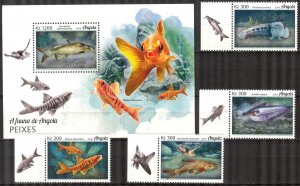 Angola 2018 Fishes Set of 4 + S/S MNH