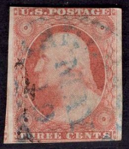 US Stamp #10 3c Washginton Orange Brown USED SCV $185