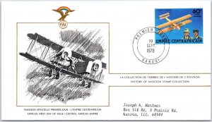 HISTORY OF AVIATION TOPICAL FIRST DAY COVER SERIES 1978 CENTRAL AFRICAN REP 60F