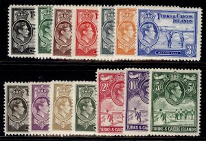 TURKS & CAICOS ISLANDS GVI SG194-205, 1938-45 complete set, NH MINT. Cat £130.