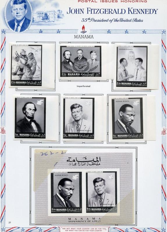 MANAMA JOHN  F KENNEDY ABE  LINCOLN  &  MARTIN L KING JR IMPERF SET & S/S HINGED