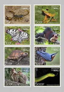 MALI 2022 SET 8V - BIRDS APES MONKEY FROGS SNAKE TURTLE BUTTERFLY SCORPIONS MNH-