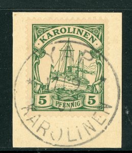 Germany 1901 Caroline Islands 5pf Green Unwmk (Sc #8) on Piece F124