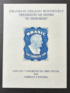 Brazil 1949 #c76a S/S With WMK, FDR, MNH, CV $30