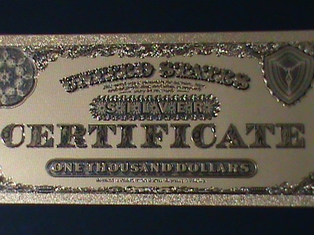 UNITED STATES-1878-CAT#314-$1000- 24K GOLD REPLICA NOTE WITH CERITIFICATE-VF