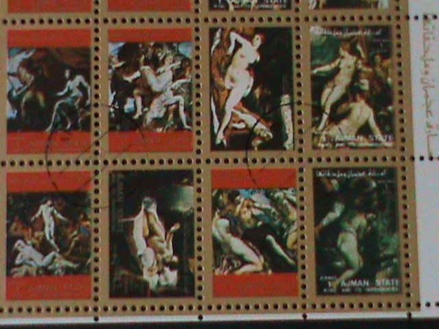 AJMAN-1971- FAMOUS NUDE PAINTING-CTO-MINI SHEET-FANCY CANCEL-VERY FINE