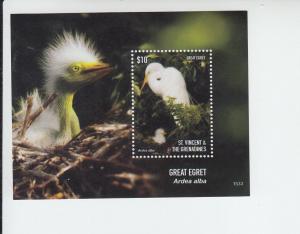 2016 St Vincent Great Egret Bird SS (Scott 4029) MNH