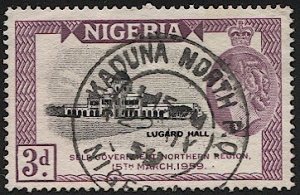 NIGERIA 1958 Sc 94 Used 3p QE- KADUNA NORTH Postmark/cancel