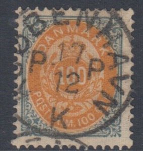 DENMARK Sc# 34 USED 100 GRAY and ORANGE, WITH SUPERB COPENHAGEN CANCEL