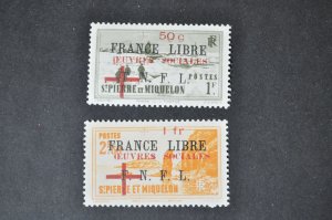 St. Pierre & Miquelon Sc# B9-B10 MNH OG set 1942 France French b9-10 mint