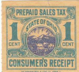 Ohio Prepaid Sales Tax Stamps - 1935 - 1c Consumer Receipt - Superior Litho