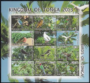 Tonga 2013 MNH Sc #1215 Sheet of 12 different Birds no white frame