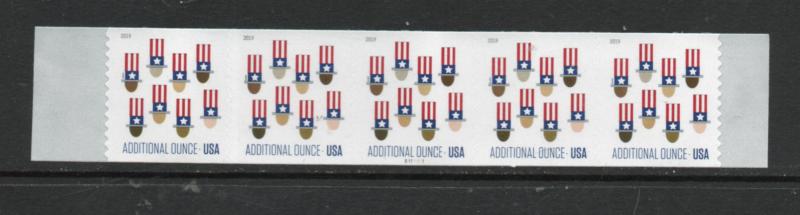 Scott# 5341 New 2019 issue Uncle Sam's Hat  Plate # B111111 COIL STRIP OF 5  MNH