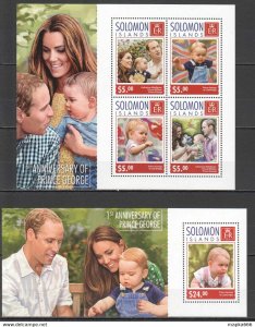 2014 Solomon Islands Prince George 1St Anniversary #2987-91 1+1 ** Ls233