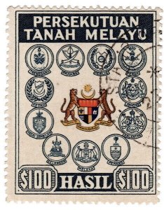 (I.B) Malaya Federation Revenue : Duty Stamp $100 (1963)