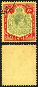 Bermuda SG118b KGVI 5/- Pale Green and Red/yellow Line Perf 14.25 (Ref 17)