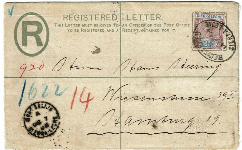 Sierra Leone 1904 Mano Salijia cancel on registry envelope to Germany