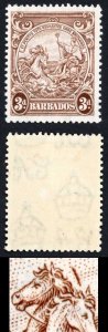 Barbados SG252 3d Brown Perf 13.5 x 13 Line over horses head M/M Cat 150 pounds