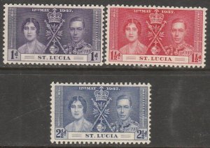 St. LUCIA 107-109, CORONATION COMMON DESIGN 1937, MINT, NH. VF. (907)