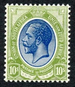 South Africa SG16 10/- Deep Blue and Olive Green Fresh M/M Cat 180 pounds