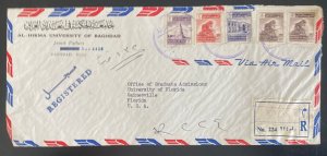 1963 Bagdad Iraq Al Hikma University Airmail cover To Gainesville FL Usa