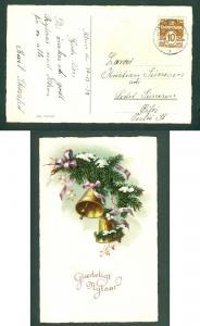 Denmark. Christmas,New Year Card 1932. 10 Ore Klim. Bells Decorations.