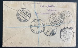 1919 Army PO SZ 32 Palestine Registered Cover To Bern Switzerland