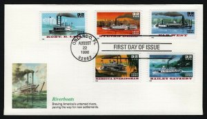 #3091-3095 32c Riverboats, Fleetwood [1] FDC **ANY 5=FREE SHIPPING**