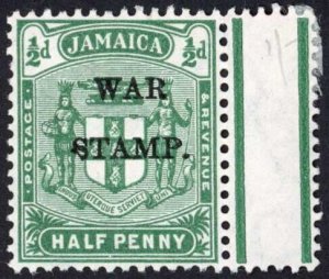 Jamaica SG73 1/2d Blue-green Damaged S U/M (mounted in margin)