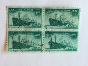 US – 1946 – Block of 4 “Ship” Stamps – SC# 939 - Used