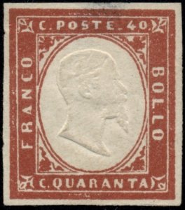 Italy Sardinia #13 Victor Emmanuel II 40c Postage Red Stamp Europe 1863 Unused