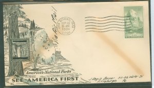 US 747 8c Zion (part of the 1934 National Park Series) single on an addressed FDC with a Linprint cachet