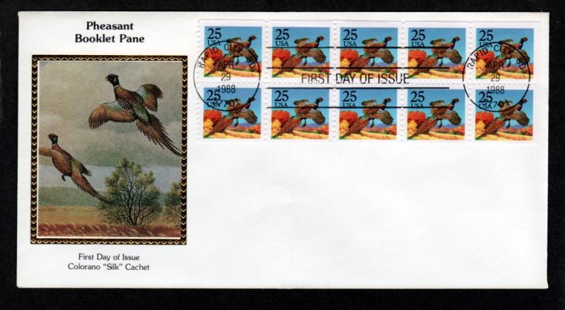 U S 1988 # 2283a Pheasant Booklet Pane FDC Colorano Silk!